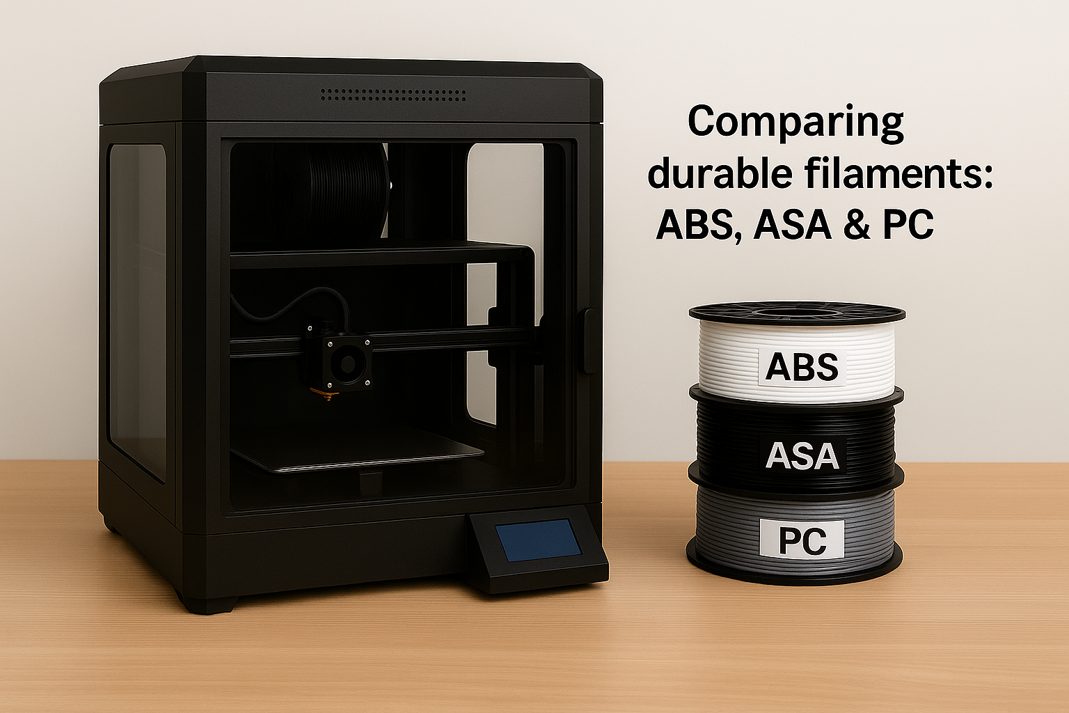 Comparing durable filaments: ABS, ASA, PC.